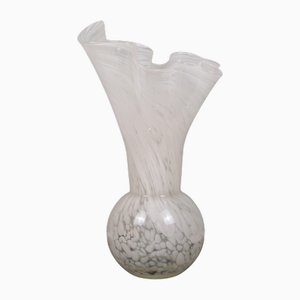 White Hand-Blown Murano Glass Vase, Italy, 1970s