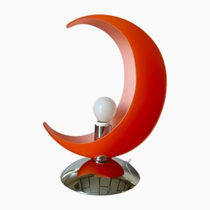 Lampe de Bureau en Forme de Lune en Verre Soufflé Orange avec Revêtement Blanc, 1990s