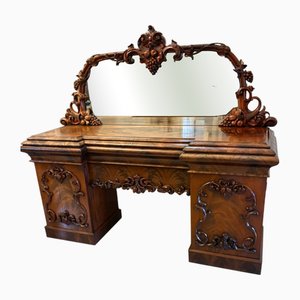 Credenza vittoriana antica in mogano intagliato con specchio, metà XIX secolo
