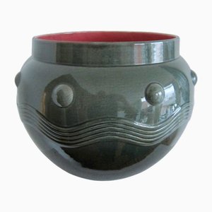 Large Art Deco Ceramic Planter with Fuchsia Interior, 1930s