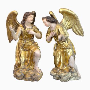 Cerchia Di Gian Lorenzo Bernini, Large Angels Sculptures, 1650, Chestnut and Gold, Set of 2
