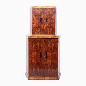 English Art Deco Burr Walnut Cocktail Cabinet, 1930s