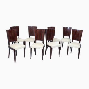 Vintage French Art Deco Macassar Ebony Dining Chairs, 1925, Set of 8
