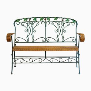 Folding Iron and Bamboo Bench, 1950s