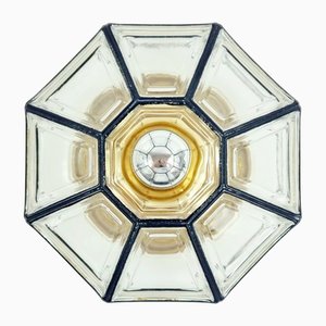 Mid-Century Glass & Brass Flush Mount from Limburg, Germany, 1960s