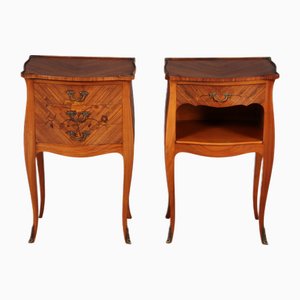 Tables de Chevet Style Louis XV Antiques avec Incrustations Florales, 1915, Set de 2