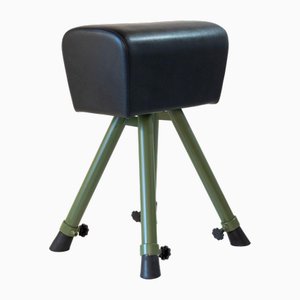 Mid-Century Moderne Industrielle Voltigier-Pferdebank aus Grünem Metall & Schwarzem Leder, 1970er