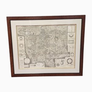 Pietro Ruga, Topografische Karte der Stadt Rom, 1823, Kupferstich, gerahmt