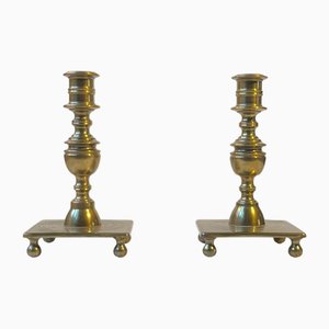 Vintage Danish Castle Brass Candleholders, 1920s, Set of 2