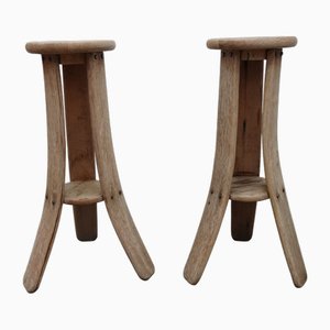 Brutalist Oak Stools, 1970s, Set of 2