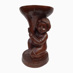 Carved Wooden Plant Stand in Teak, 1970s