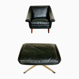 Set of Vintage Danish Leather Chair and Ottoman by Aage Christiansen, 1960s