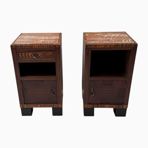 Art Deco Nightstands with Multi-Colored Marble Tops, 1930s, Set of 2