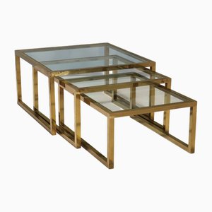 Glass and Brass Nesting Coffee Tables, 1960s-1970s, Set of 3