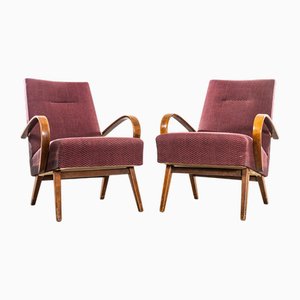 Armchairs with Geometric Aubergine Jacquard Sprung Seat by Jaroslav Šmídek, 1950s