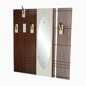 Mid-Century Modern Wall Coat Rack with Integrated Mirror, Italy, 1970s
