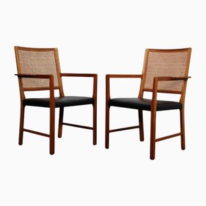 Vintage Armchairs in Mahogany and Cane by Bernt Petersen, 1960s, Set of 2