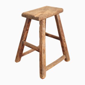 Antiker rustikaler Hocker aus Ulmenholz