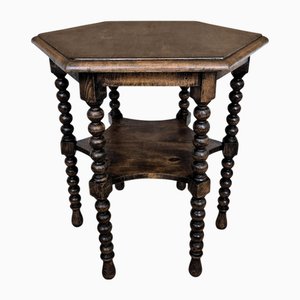 Tavolino o sgabello esagonale in noce antico, Italia, fine XIX secolo