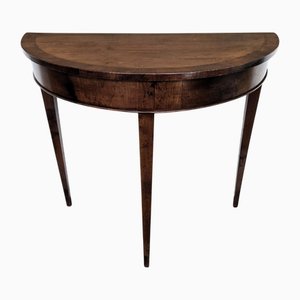 Mid-Century Italian Wood Inlaid Demi-Lune Wall Console Table, 1960s