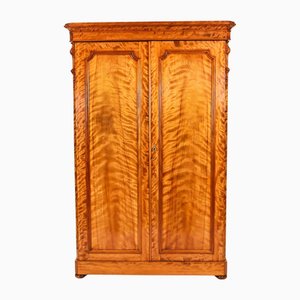 Antique English Flame Satinwood 2-Door Wardrobe, 19th Century