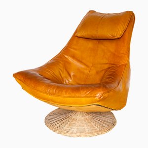 Sedia girevole Delantra Mid-Century moderna in pelle color caramello di Gerard Van Den Berg per Montis, anni '70