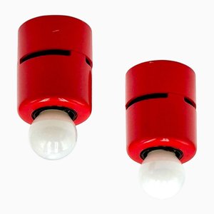 Vintage Italian Red Plafoniera Ceiling Lamps from Stilnovo, 1980s, Set of 2