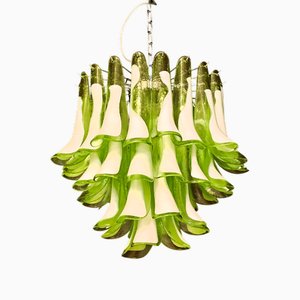 Art Deco Style Petal Chandelier in Green Murano Glass, 1981