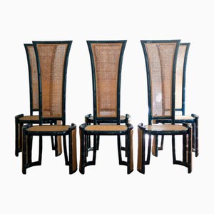 Vintage Blue Lacquered Wood and Vienna Straw Chairs by Marzio Cecchi, 1970s, Set of 6