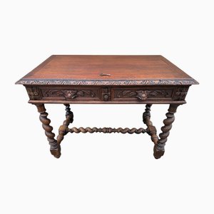 Antique French Desk with Twisted Legs in Oak, 1890s