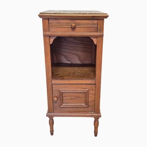 Antique French Oak Bedside Table with Marble Top, 1890s