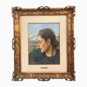 Vittorio Gussoni, Portrait of a Woman, 1800s, Oil on Panel, Framed