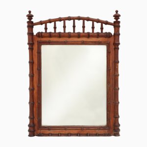 Antique Faux Bamboo Wood Mirror, France, 19th Century