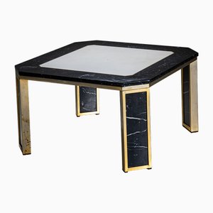 Tavolino da caffè Hollywood Regency in marmo e ottone, anni '70