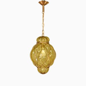 Mundgeblasene Hängelampe aus Muranoglas von Murano für Seguso, 1940er