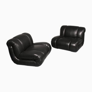 Poltrone in pelle nera di Mimo Padova, 1970, set di 2