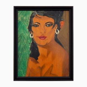 Desconocida, Dama de pelo oscuro, años 60, Óleo a bordo, Enmarcado