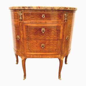 Cassettiera Half Moon in stile Luigi XVI con intarsio e base cubica, XX secolo