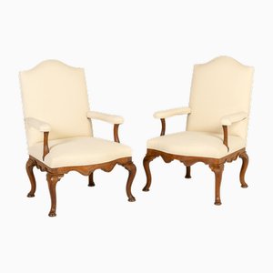 Large French Library Armchairs in Walnut, 1700s, Set of 2