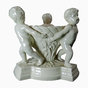 Cracked Earthenware Basin with Cherubs or Putti, Late 19th Century