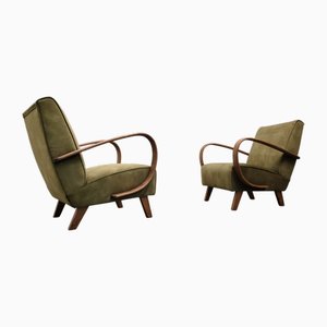 Bentwood Chair in Forest Green Velvet by Jindrich Halabala, 1930s