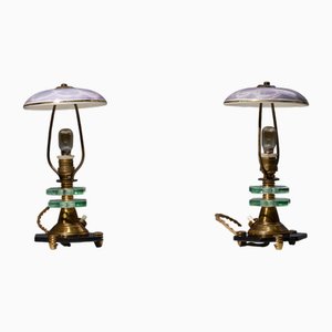 Italian Table Lamps in Brass Glass and Ceramic, 1950s, Set of 2