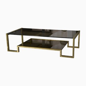 Couchtisch aus Messing mit schwarzer Rauchglasplatte, 1970er