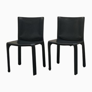 Black Leather T4 CAB Chairs by Mario Bellini for Cassina, Italy, 1970s, Set of 2