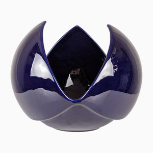 Italian Blue Ceramic Vase Centerpiece by Sele Arte, Nove, Italy, 1970s
