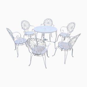 Vintage Round Garden Table and Armchairs, 1970s, Set of 7