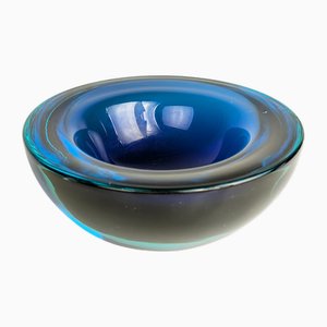 Cenicero Sommerso de cristal de Murano azul y violeta atribuido a Seguso Vetri d'Arte, años 60