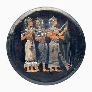 Large Egyptian Wall Plate in Chased Copper, 1980s