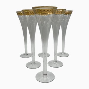 Art Nouveau Gold-Rimmed Champagne Flutes, France, 1900s, Set of 6