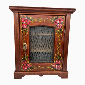 Hand-Painted Wall Cabinet with Glass Panel, 1960s